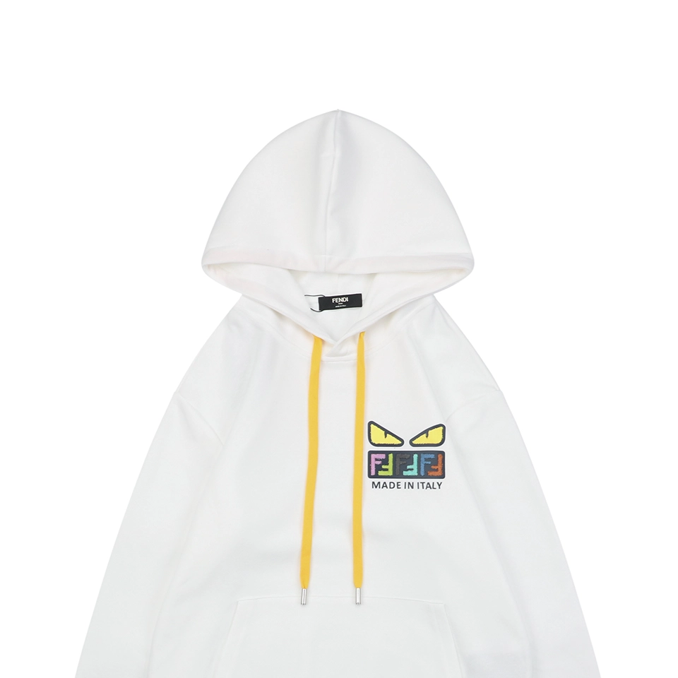 F Multicolor Monster Eyes Flocked Logo Hoodie White
