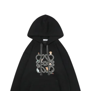 L Guinea Pig Puzzle Logo Embroidered Hoodie Black