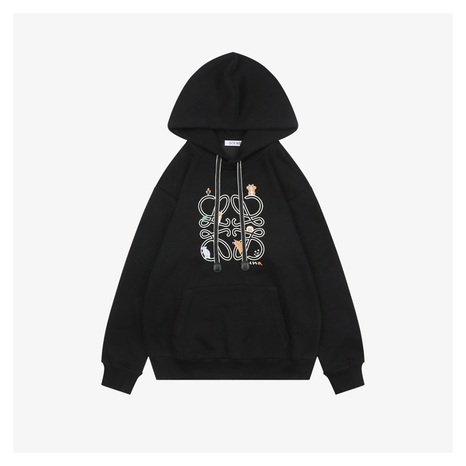 L Guinea Pig Puzzle Logo Embroidered Hoodie Black Front view