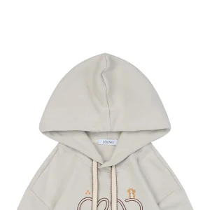 L Guinea Pig Puzzle Logo Embroidered Hoodie Beige