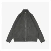 Maison Margiela N°54 Heavyweight Ribbed Zip-Up Cardigan with Signature Four-Stitches (Grey/Black)