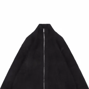 Maison Margiela N°54 Heavyweight Ribbed Zip-Up Cardigan with Signature Four-Stitches Black