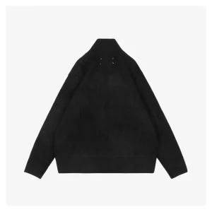 Maison Margiela N°54 Heavyweight Ribbed Zip-Up Cardigan with Signature Four-Stitches Black Back view