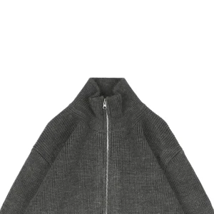 Maison Margiela N°54 Heavyweight Ribbed Zip-Up Cardigan with Signature Four-Stitches Grey
