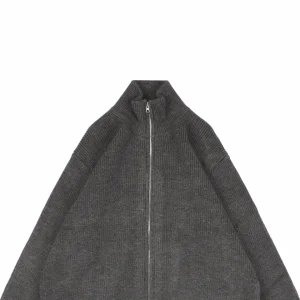 Maison Margiela N°54 Heavyweight Ribbed Zip-Up Cardigan with Signature Four-Stitches Grey
