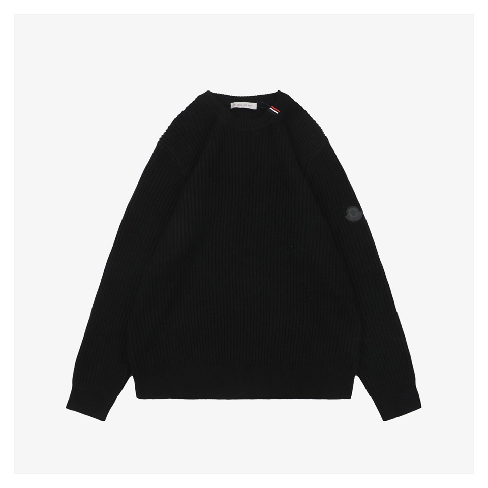 Moncler Arm Patch Crewneck Wool Sweater Black Front view