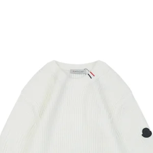 Moncler Arm Patch Crewneck Wool Sweater White