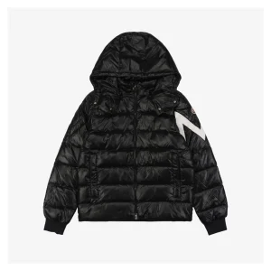 Moncler Chevron-Stripe Detachable Hood Down Jacket