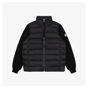 Moncler Hybrid Knit-Sleeve Lightweight Puffer Jacket Black Front view