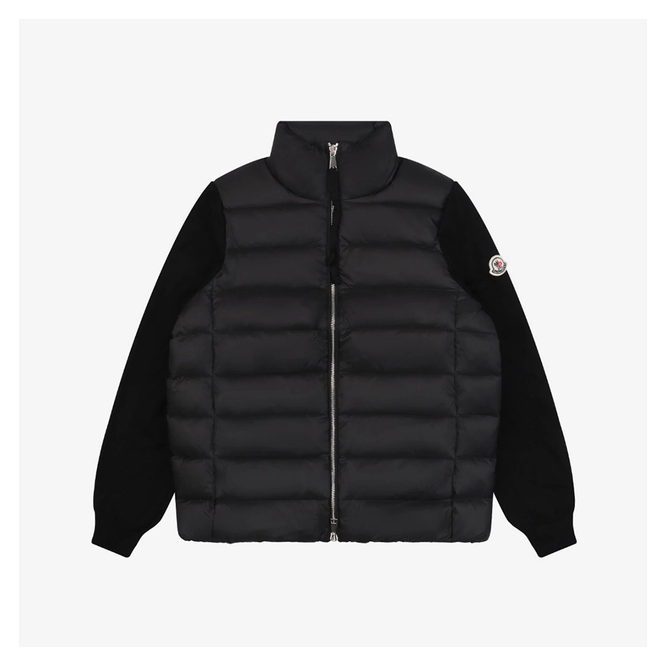 Moncler Hybrid Knit-Sleeve Lightweight Puffer Jacket Black Front view