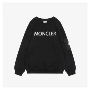 Moncler Pocket Sleeve Logo Crewneck Sweatshirt Black Front view