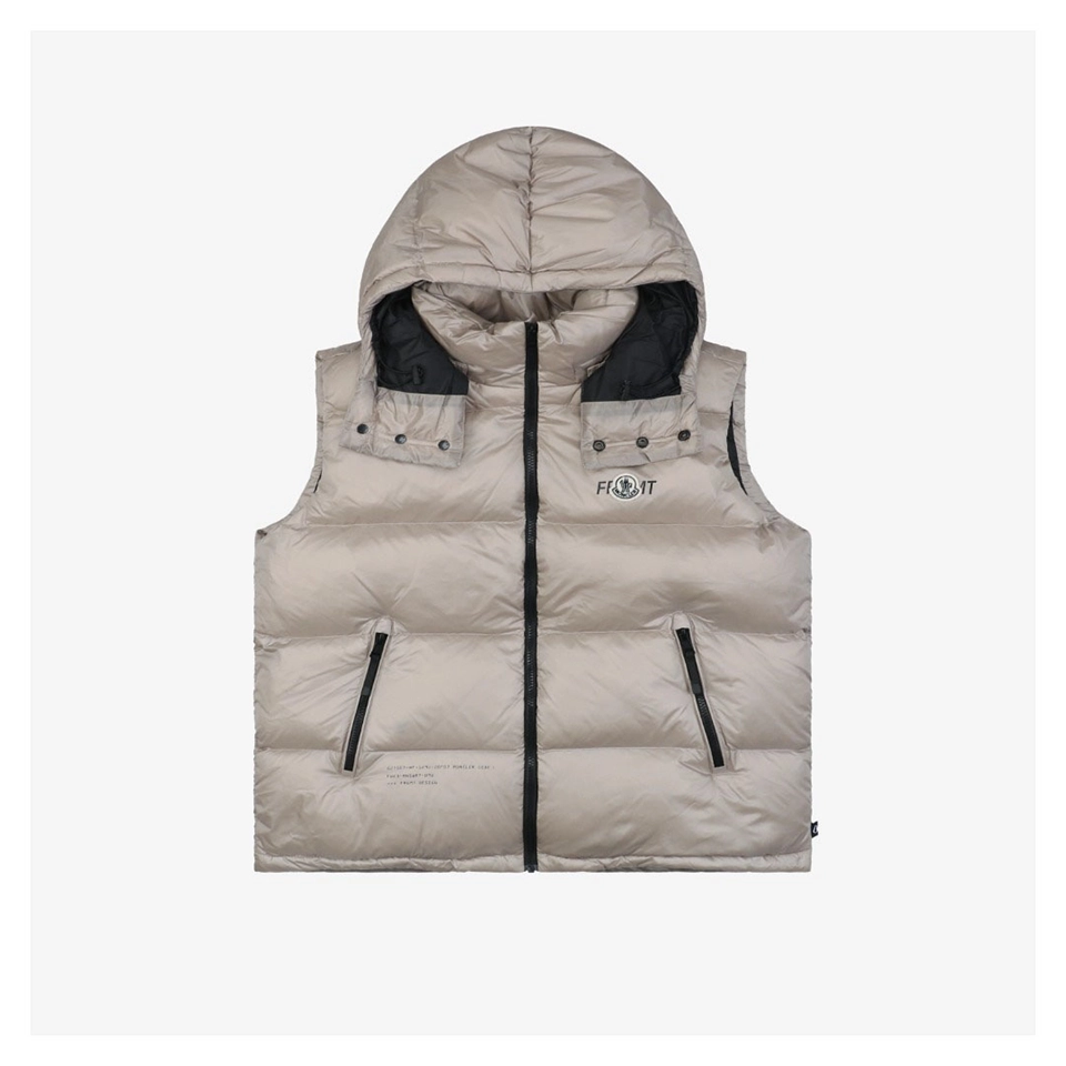 Moncler Webbing Hooded Down Vest – FRGMT by Hiroshi Fujiwara Silver Front view