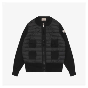 Mxxcler Four-Pocket Hybrid Down Cardigan #MS-L17 Black Front view