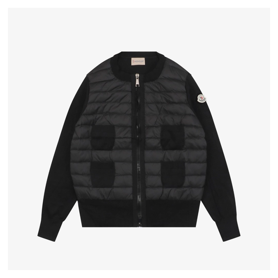 Mxxcler Four-Pocket Hybrid Down Cardigan #MS-L17 Black Front view