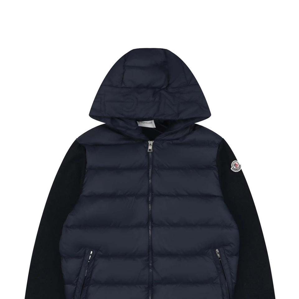 Mxxcler Knit-Sleeve Mixed Media Down Hoodie Jacket Navy