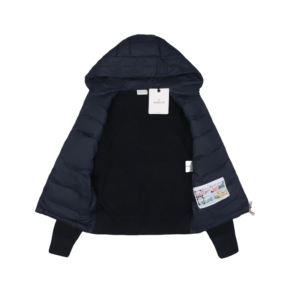 Mxxcler Knit-Sleeve Mixed Media Down Hoodie Jacket Navy Lining