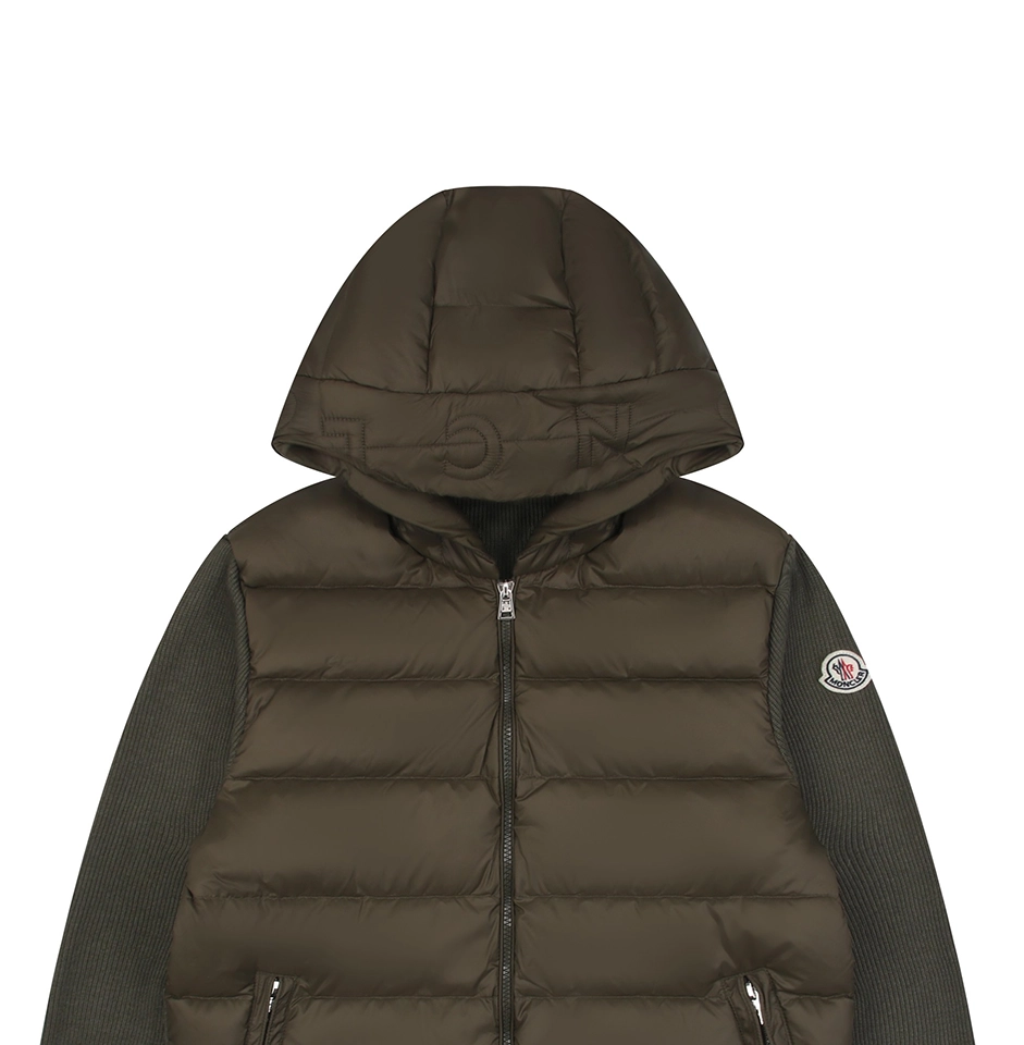 Mxxcler Knit-Sleeve Mixed Media Down Hoodie Jacket Green