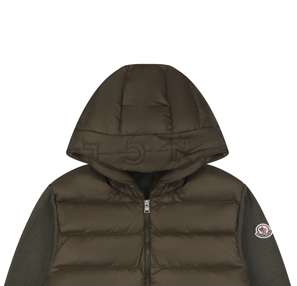 Mxxcler Knit-Sleeve Mixed Media Down Hoodie Jacket Green