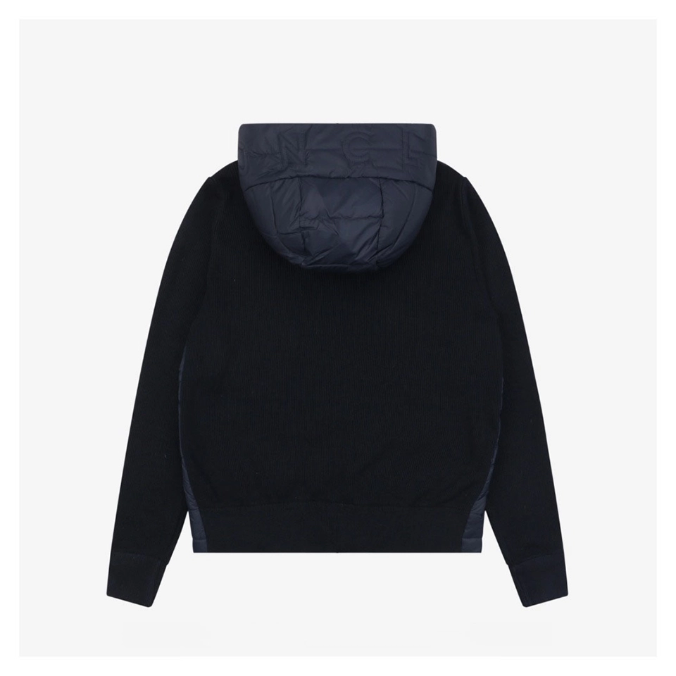 Mxxcler Knit-Sleeve Mixed Media Down Hoodie Jacket Navy Back view