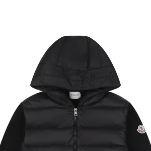 Mxxcler Knit-Sleeve Mixed Media Down Hoodie Jacket Black