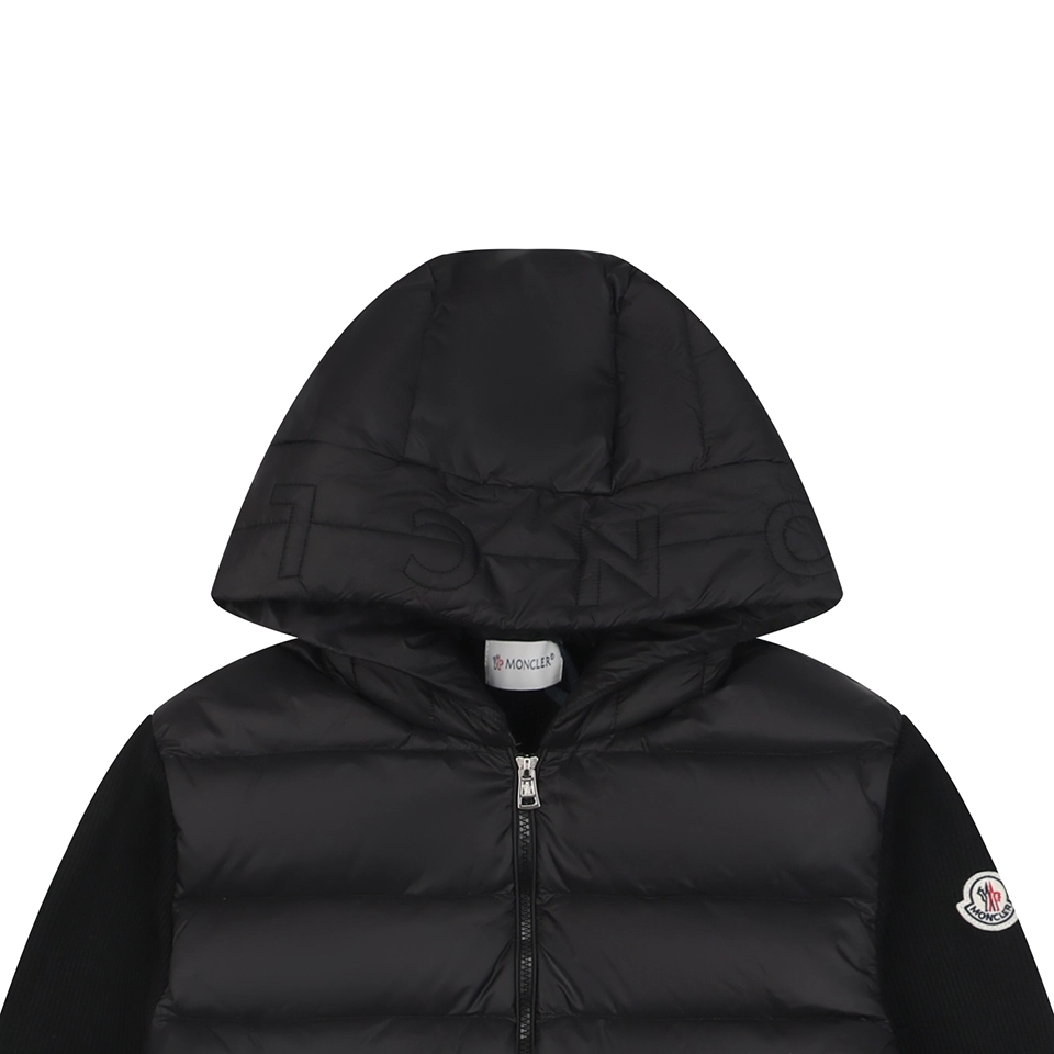 Mxxcler Knit-Sleeve Mixed Media Down Hoodie Jacket Black