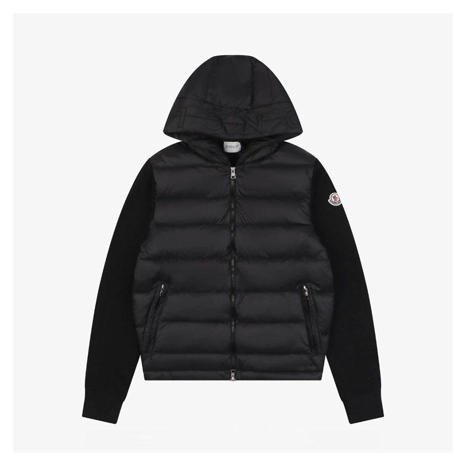 Mxxcler Knit-Sleeve Mixed Media Down Hoodie Jacket Black Front view
