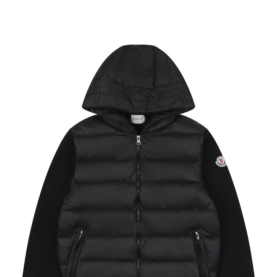Mxxcler Knit-Sleeve Mixed Media Down Hoodie Jacket Black