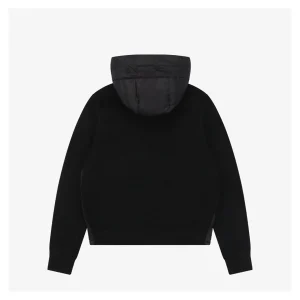 Mxxcler Knit-Sleeve Mixed Media Down Hoodie Jacket Black back view
