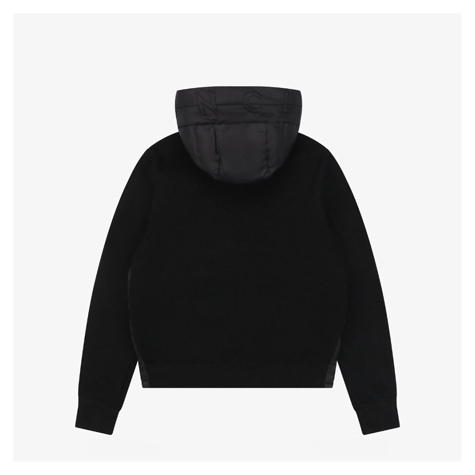 Mxxcler Knit-Sleeve Mixed Media Down Hoodie Jacket Black back view