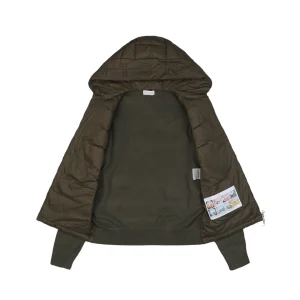 Mxxcler Knit-Sleeve Mixed Media Down Hoodie Jacket Green Lining