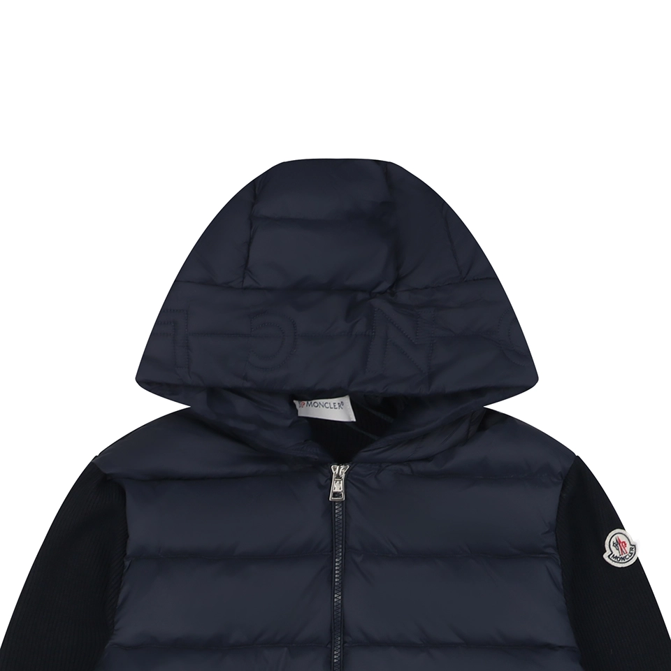 Mxxcler Knit-Sleeve Mixed Media Down Hoodie Jacket Navy