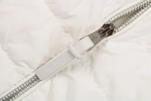 Mxxcler Leather-Trim Pocket Knit Down Jacket White Zipper puller