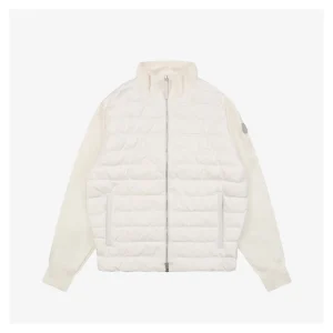 Mxxcler Leather-Trim Pocket Knit Down Jacket White Front view