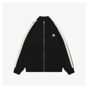 Mxxcler Side Stripe Logo Zip-Up Jacket Black Front view