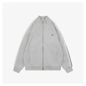 Mxxcler Side Stripe Logo Zip-Up Jacket Grey Front view