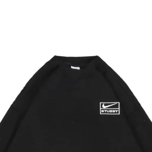 Nike x Stussy Box Logo Embroidered Fleece Crewneck Sweatshirt Black