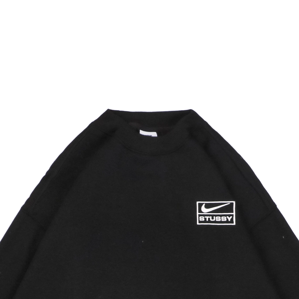 Nike x Stussy Box Logo Embroidered Fleece Crewneck Sweatshirt Black