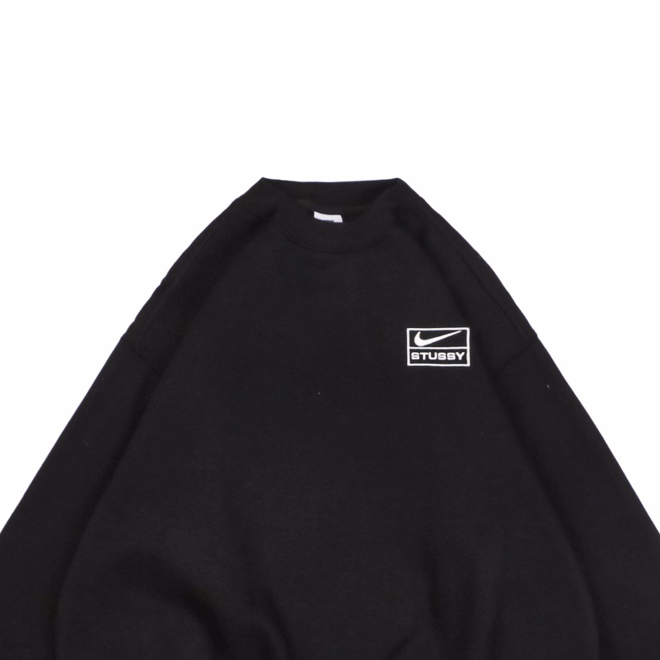 Nike x Stussy Box Logo Embroidered Fleece Crewneck Sweatshirt Black