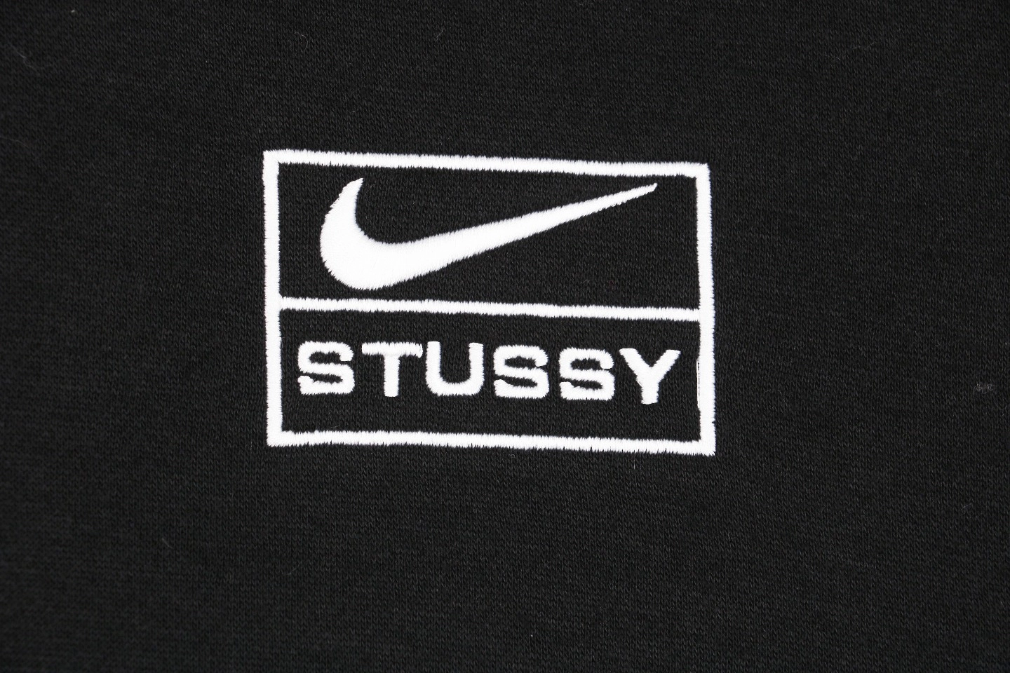 Nike x Stussy Box Logo Embroidered Fleece Crewneck Sweatshirt Black Brand Print
