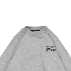 Nike x Stussy Box Logo Embroidered Fleece Crewneck Sweatshirt Grey