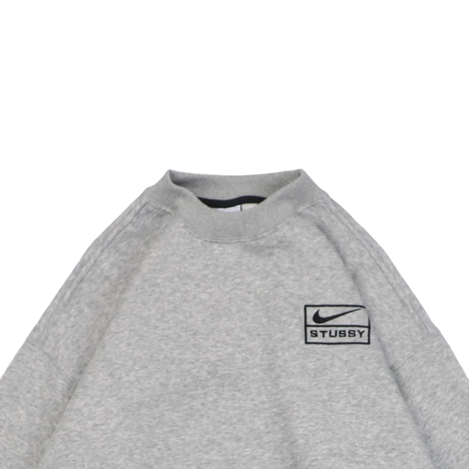 Nike x Stussy Box Logo Embroidered Fleece Crewneck Sweatshirt Grey