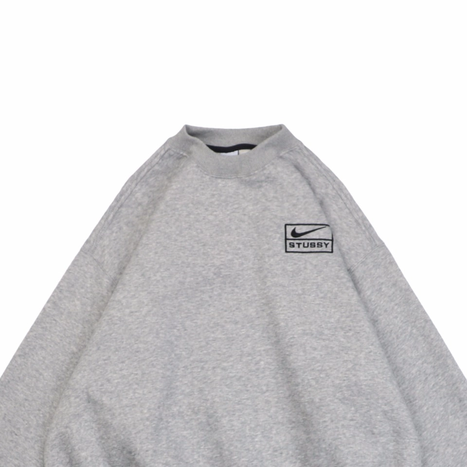 Nike x Stussy Box Logo Embroidered Fleece Crewneck Sweatshirt Grey