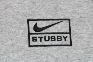 Nike x Stussy Box Logo Embroidered Fleece Crewneck Sweatshirt Grey Brand Print