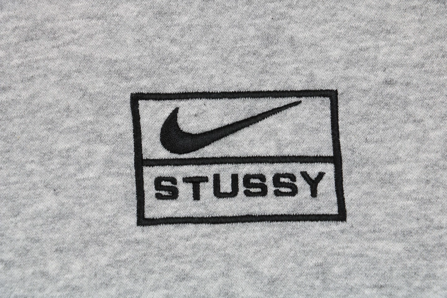 Nike x Stussy Box Logo Embroidered Fleece Crewneck Sweatshirt Grey Brand Print