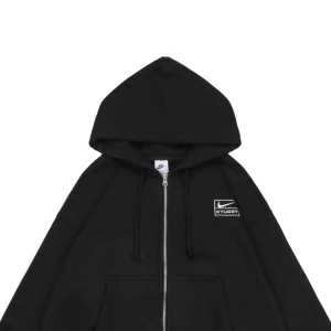 Nike x Stüssy Box Logo Embroidered Fleece-Lined Zip Hoodie Black