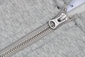 Nike x Stüssy Box Logo Embroidered Fleece-Lined Zip Hoodie Grey Zipper puller