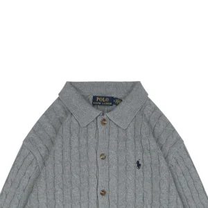 Ralph Lauren Polo Pony Embroidered Cable-Knit Cardigan Grey