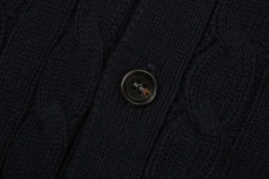 Ralph Lauren Polo Pony Embroidered Cable-Knit Cardigan Black Button
