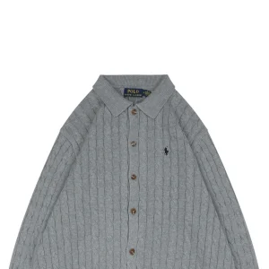 Ralph Lauren Polo Pony Embroidered Cable-Knit Cardigan Grey