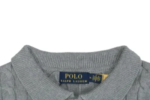Ralph Lauren Polo Pony Embroidered Cable-Knit Cardigan Grey Collar